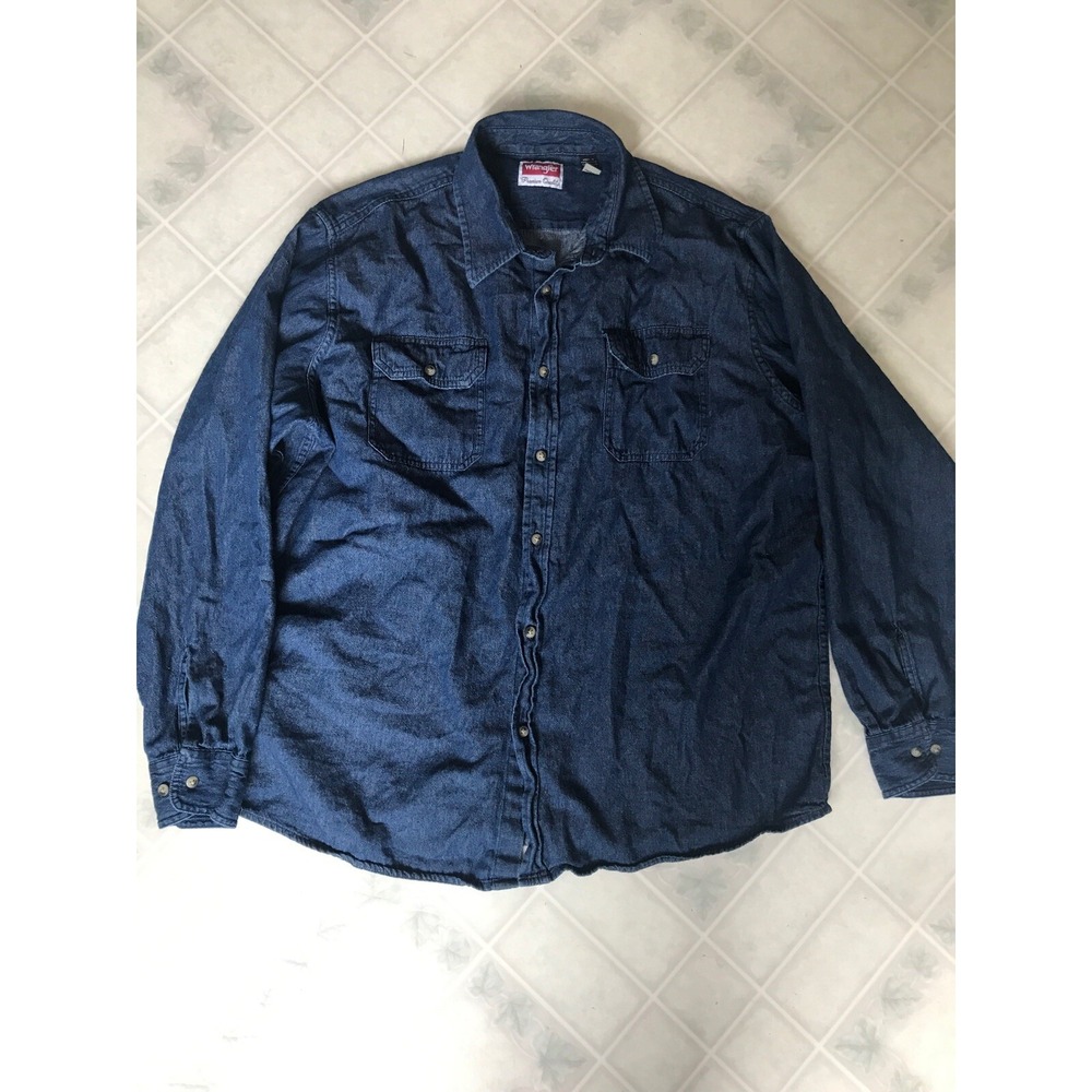 Wrangler  Size XL Mens Button Down Long Sleeve Denim Shirt‎ Pockets 100% Cotton